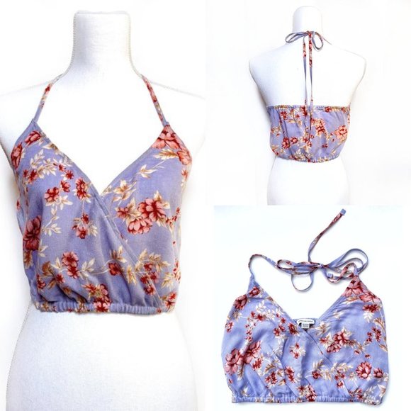 American Eagle Outfitters Tops - AMERICAN EAGLE Floral Lavender Halter Cropped Top XS